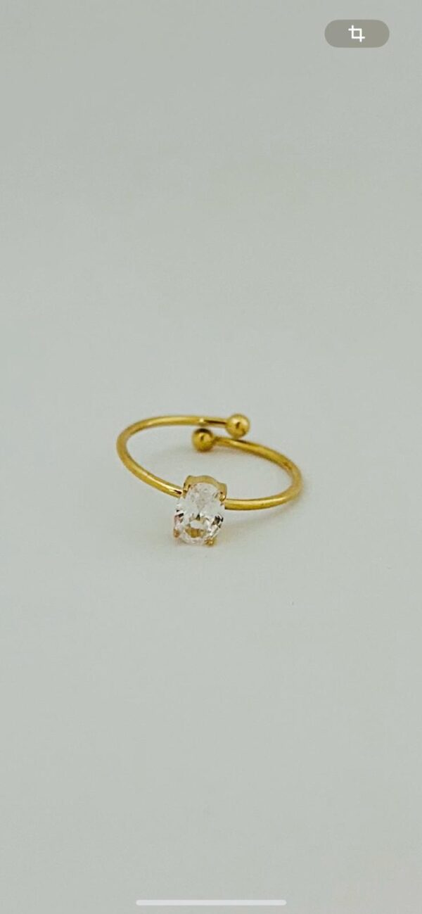 Bague Minimaliste Cristal Ovale en Acier Inoxydable Doré – Image 2