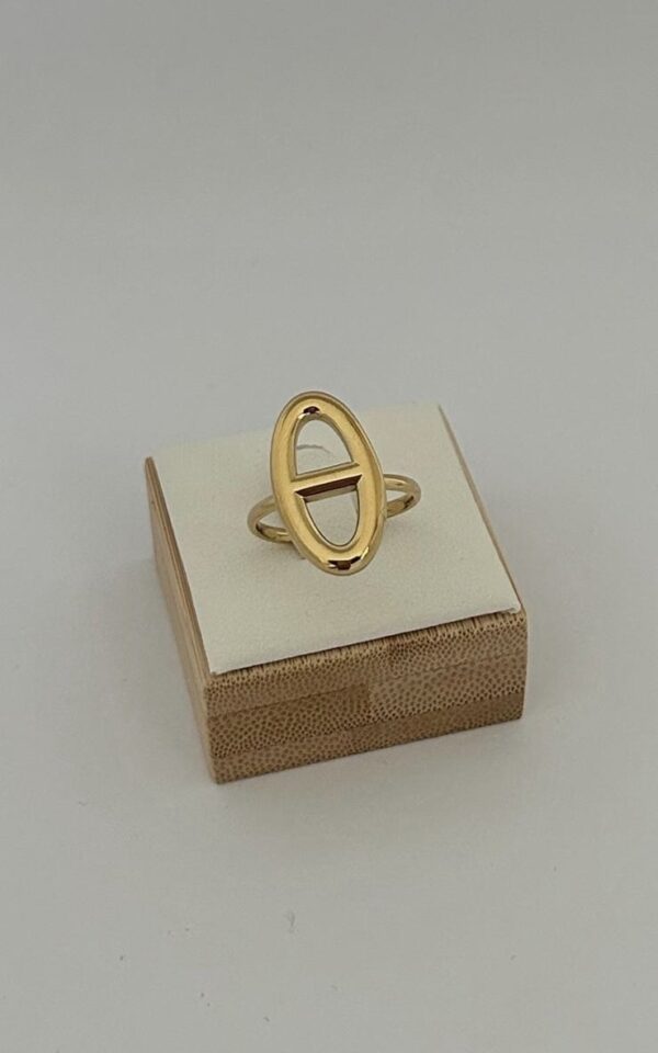 Bague Ovale Graphique en Acier Inoxydable Doré