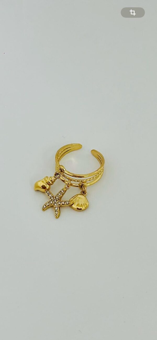 Bague Charms Océaniques en Acier Inoxydable Doré – Image 2