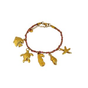 Bracelet marin à charms dorés et cordon tressé