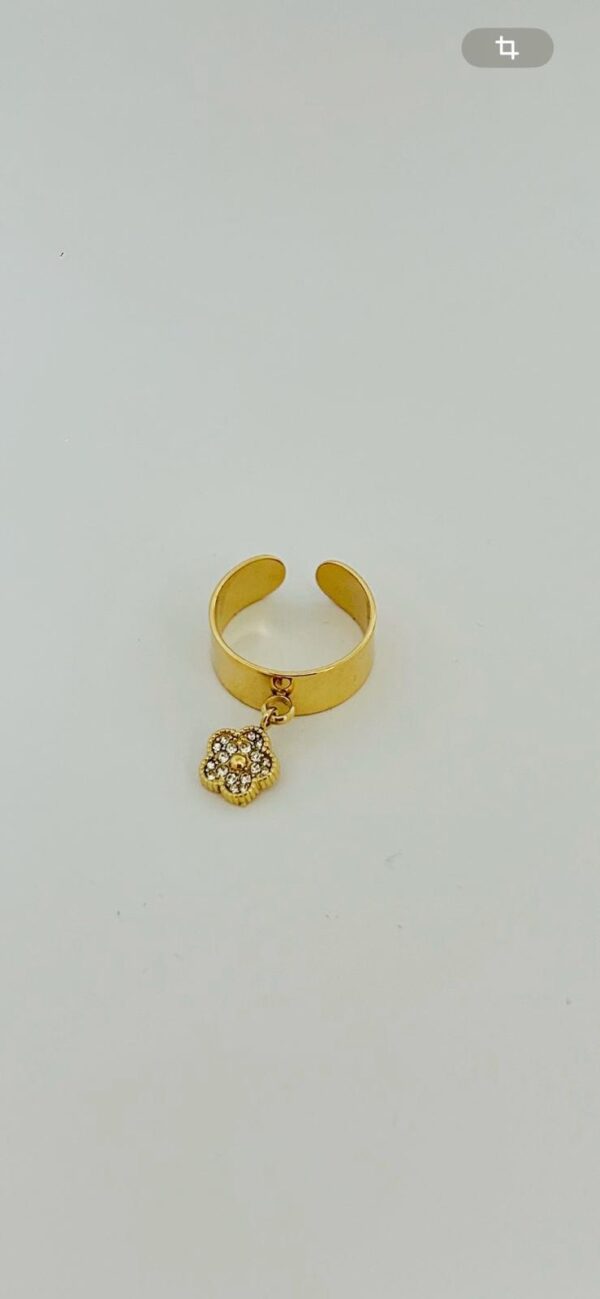 Bague Fleur Cristalline en Acier Inoxydable Doré – Image 2