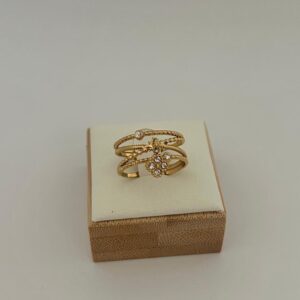 Bague Triple Anneaux et Charm Fleur en Acier Inoxydable Doré