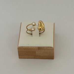 Bague Duo Cristaux et Goutte Dorée en Acier Inoxydable