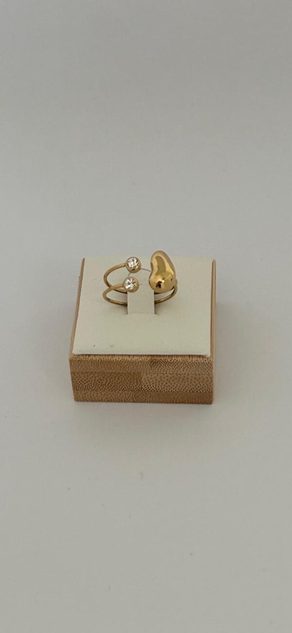 Bague Duo Cristaux et Goutte Dorée en Acier Inoxydable
