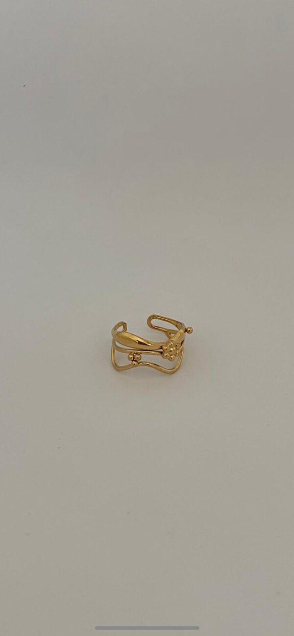Bague Vagues Fleur Dorée en Acier Inoxydable – Image 3