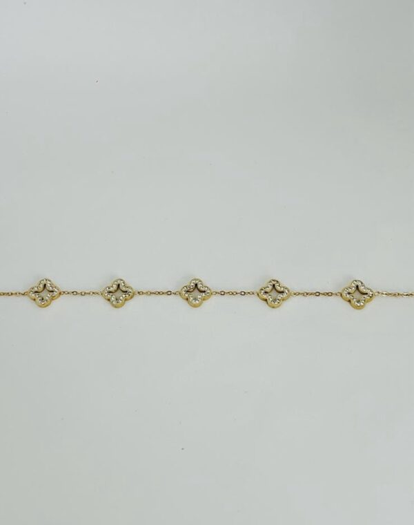 Bracelet en Acier Inoxydable – Fleurs enchaînées dorées – Image 2