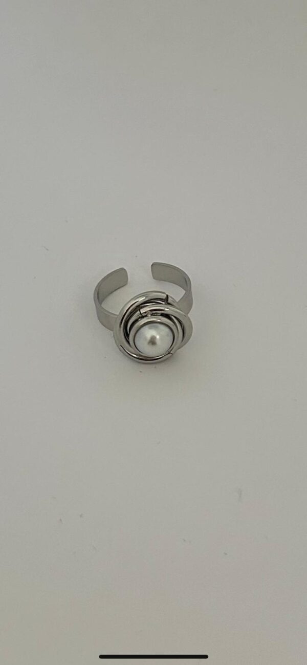 Bague Moderne Perle en Acier Inoxydable Argenté – Image 2