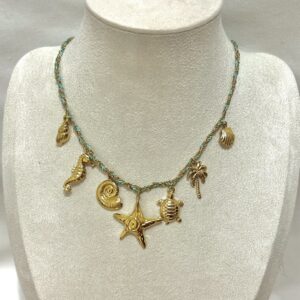 Collier Charms Tropicaux Doré - Voyage au bord de l’océan
