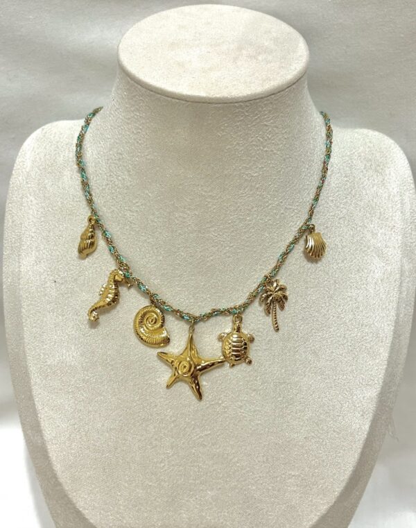 Collier Charms Tropicaux Doré - Voyage au bord de l’océan